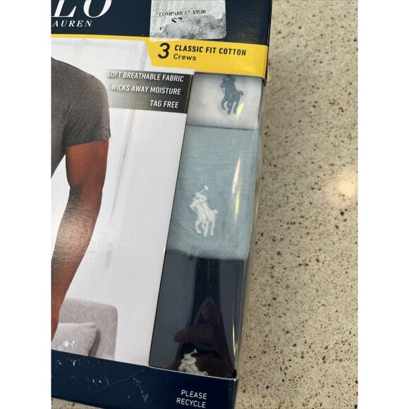 Polo Ralph Lauren Men's Gray-Blue-Navy Classic Fit Crew-Neck 3 Pack T-Shirts - Picture 2 of 6